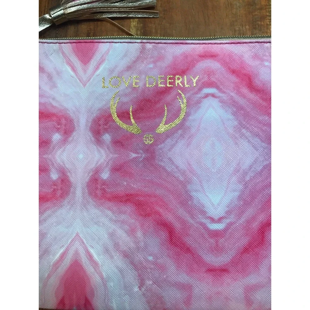 Simply Southern Cosmetic Brush Bag Love Deerly Pink & White NWT